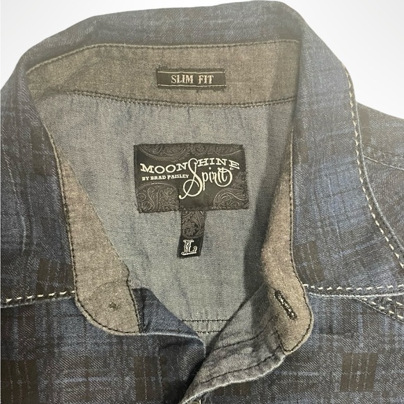 Moonshine spirit plaid, blue, and black with white stitching, size large - Picture 2 of 4